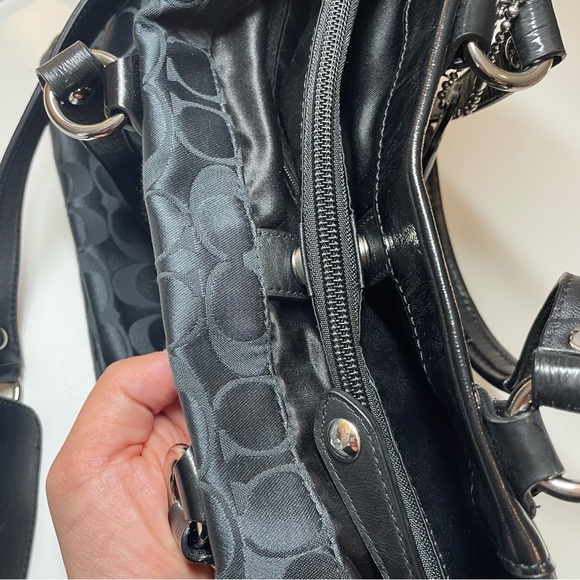 Coach Signature Black Purse Bag Satchel with Patent Leather Accents - Picture 11 of 12
